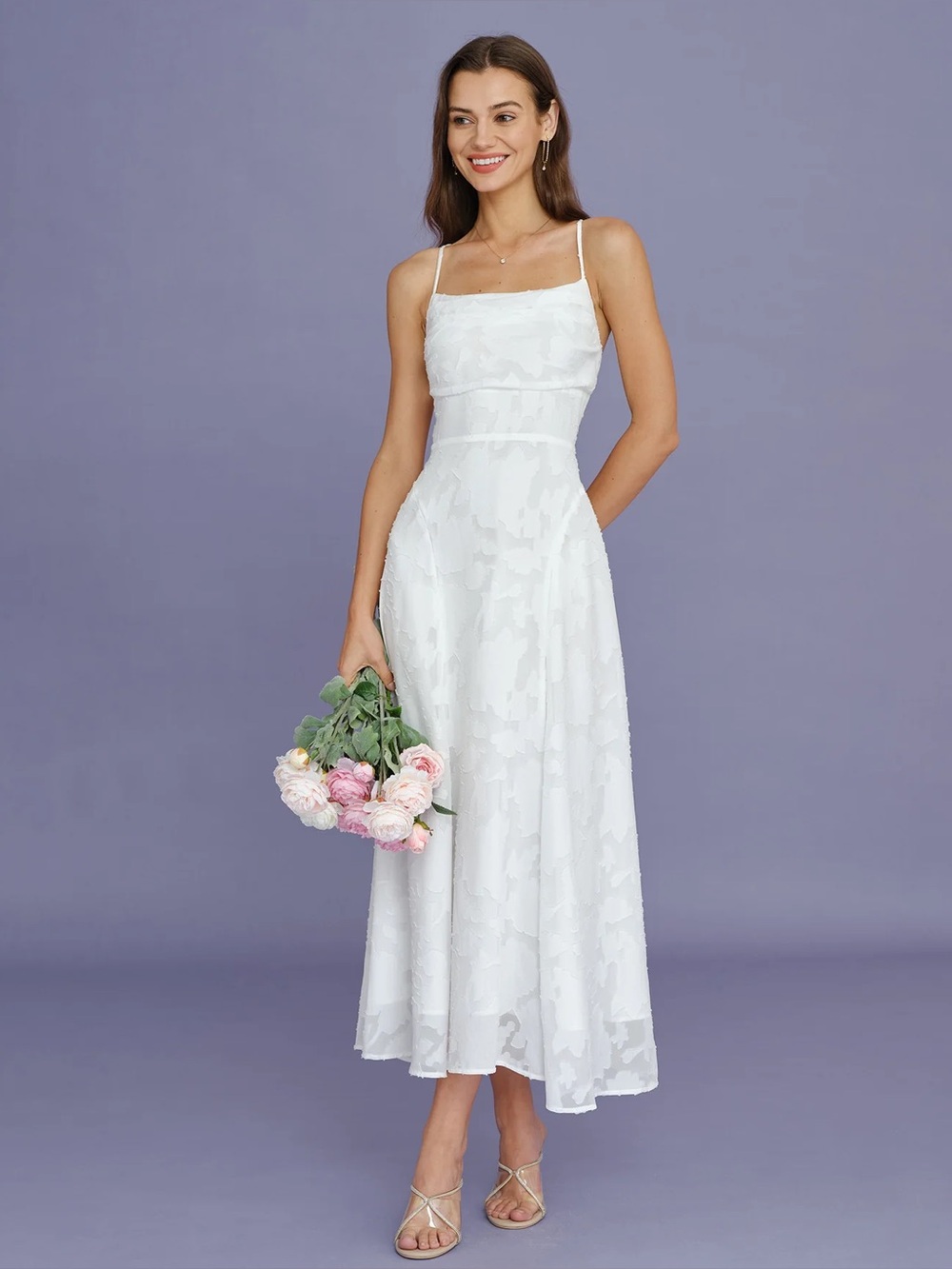 Rihoas White X Cross Jacquard Slip Maxi Dress